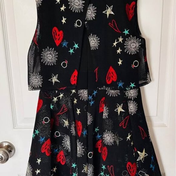 Maje Rachel Black Mesh Mini Dress - Embroidered Hearts & Lipsticks, Size S small - Picture 8 of 10